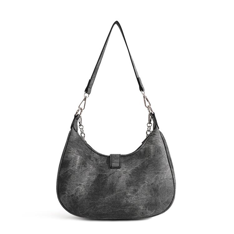 IELGY Women's Chain Portable Crescent Bag, Retro Shoulder Canvas Underarm Bag