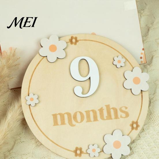 Baby Growth Record Decoration Monthly Milestone Ornaments, Wooden Markers with 3D Bow And Flower Newborn Gift Decoration, Cards for Photos Keepsake