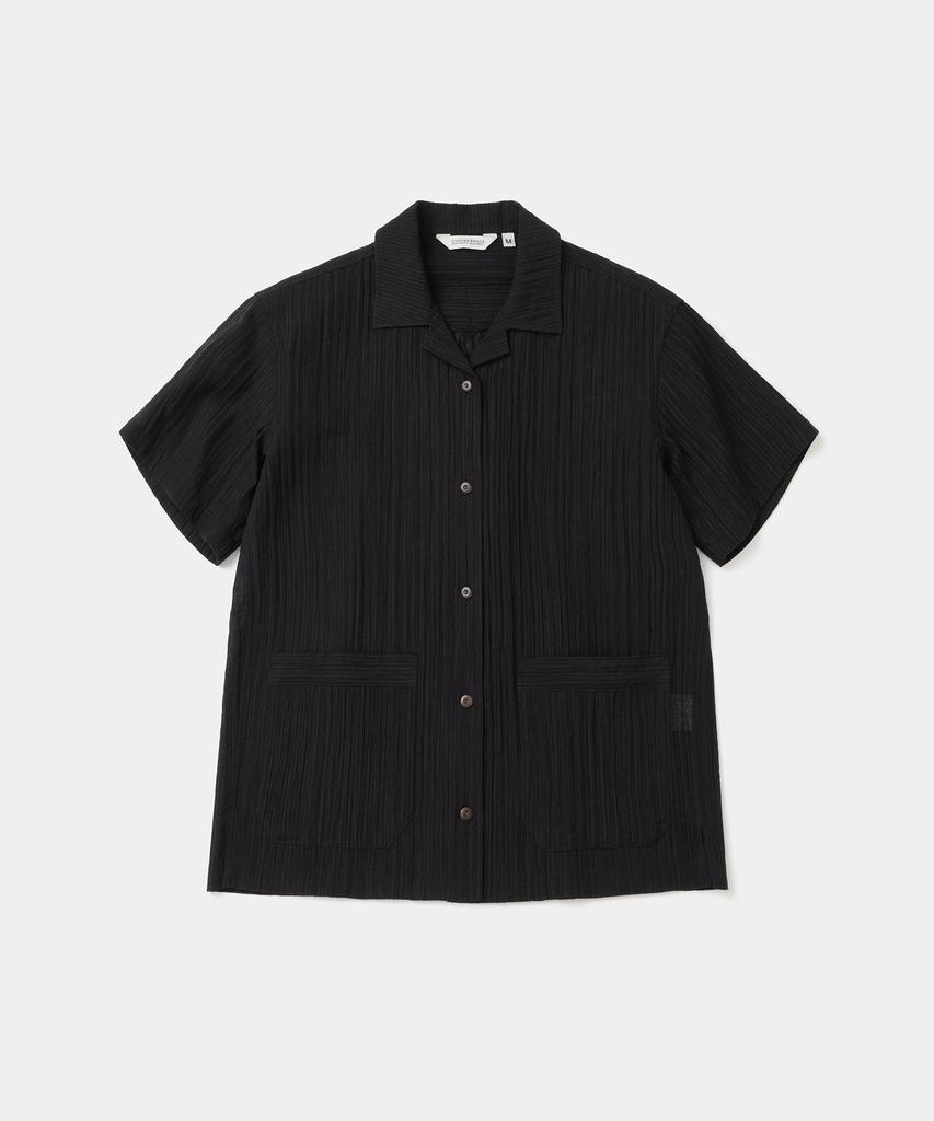 UNIFORM BRIDGE Open Collar Crease S/S Shirt(Women) Black