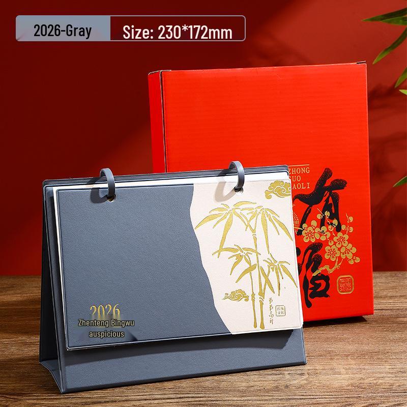 2026 Year of the Horse Leather Desk Calendar with Pen Holder, Custom Logo, Monthly Overview, Multifunctional Office Ornament.