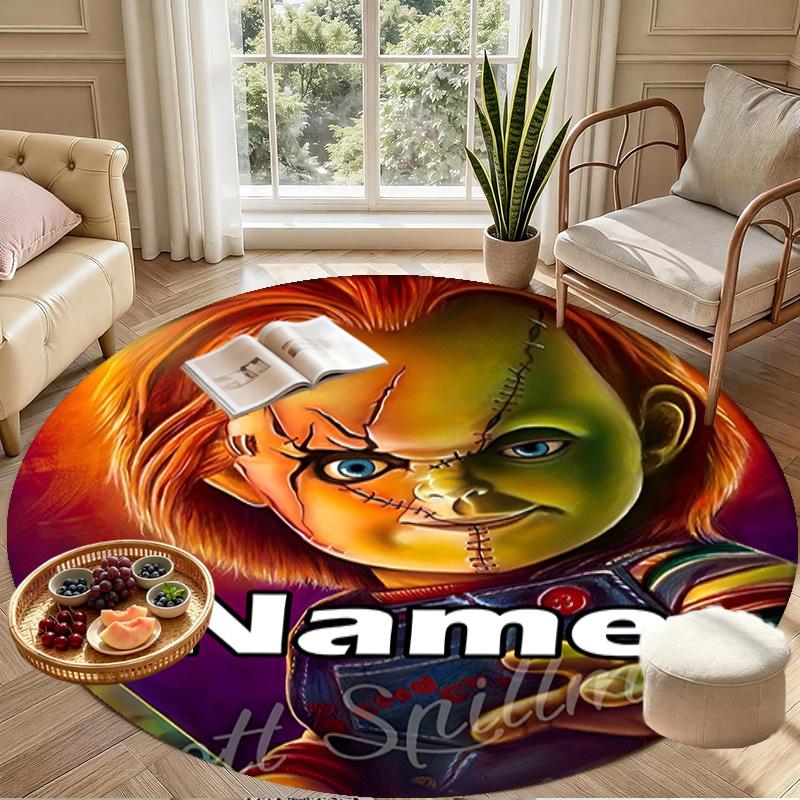 Custom Name Personalized Bride of Chucky Print Round Rug, Versatile Home Decor Carpet, for Playroom, Apartment, Balcony, Entryway, Hallway Gift