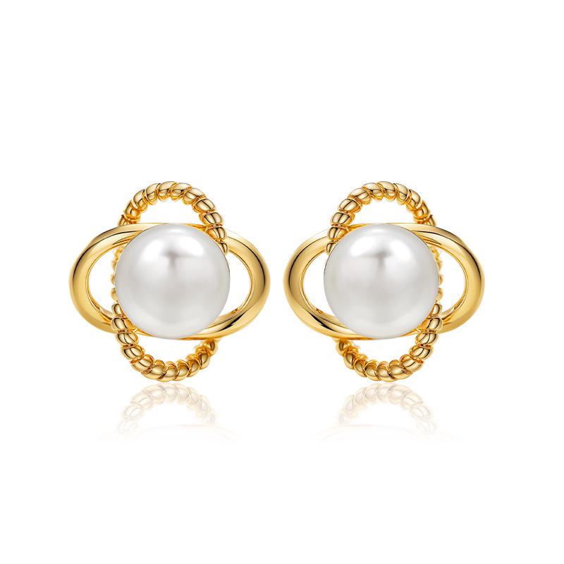 Shining Pearl Copper Alloy Earrings: Light Luxury, High-End Gold-Plated with Strong Color Retention