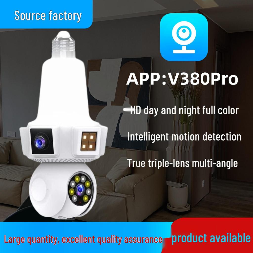 Smart WiFi Indoor Surveillance Camera with Three-Head Light Socket and Mobile Remote Control