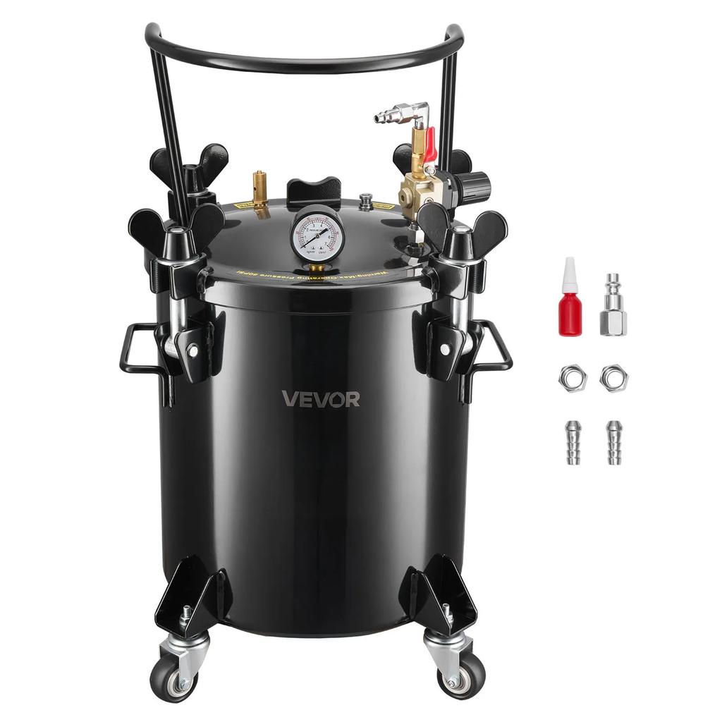 VEVOR Pressure Pot Tank, 20 L Heavy Duty Steel Pressure Pot Tank with Three Quick-Connect Couplers for Home Use, DIY, Art Creations
