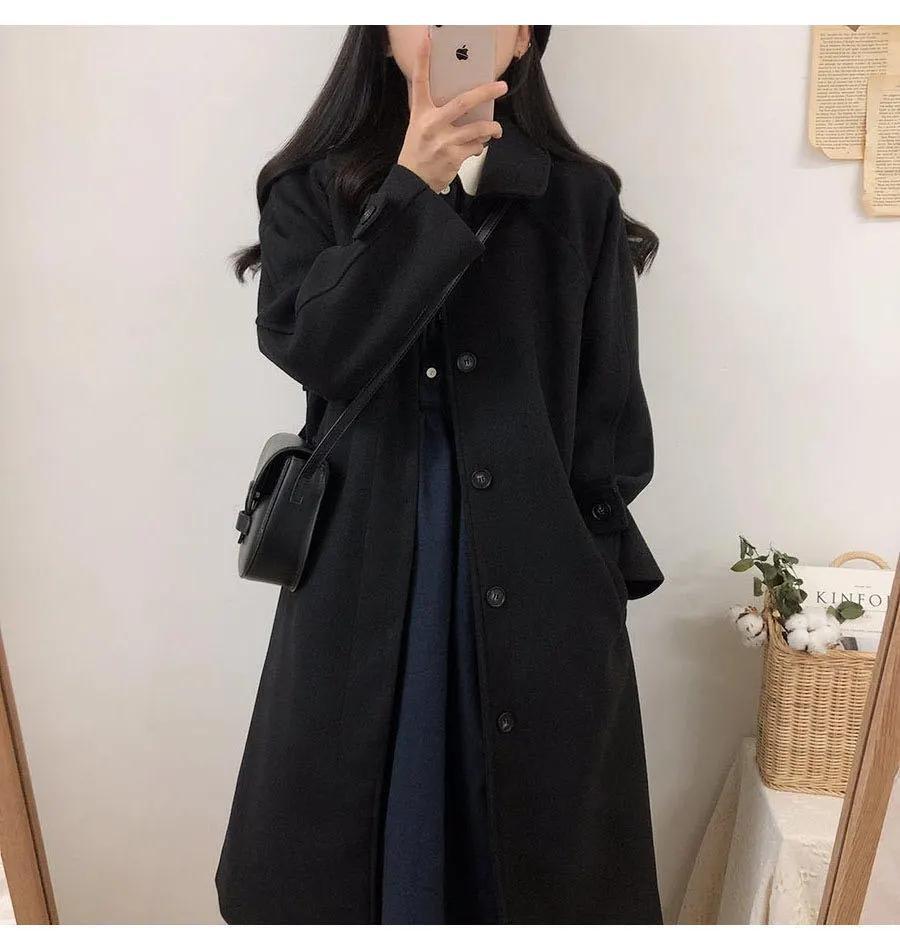 Women's Plus Size Korean Style Woolen Overcoat - Mid-Length, Slimming, Thickened for Autumn/Winter 2025.