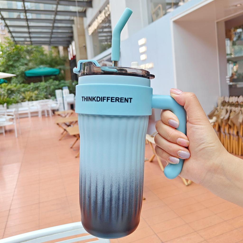 Thermos Mug Cup with Straw Lid Handle, Insulated Tumblers Cup, Coffee, Milk, Keep Warm, Cool Water Bottle, 860ml