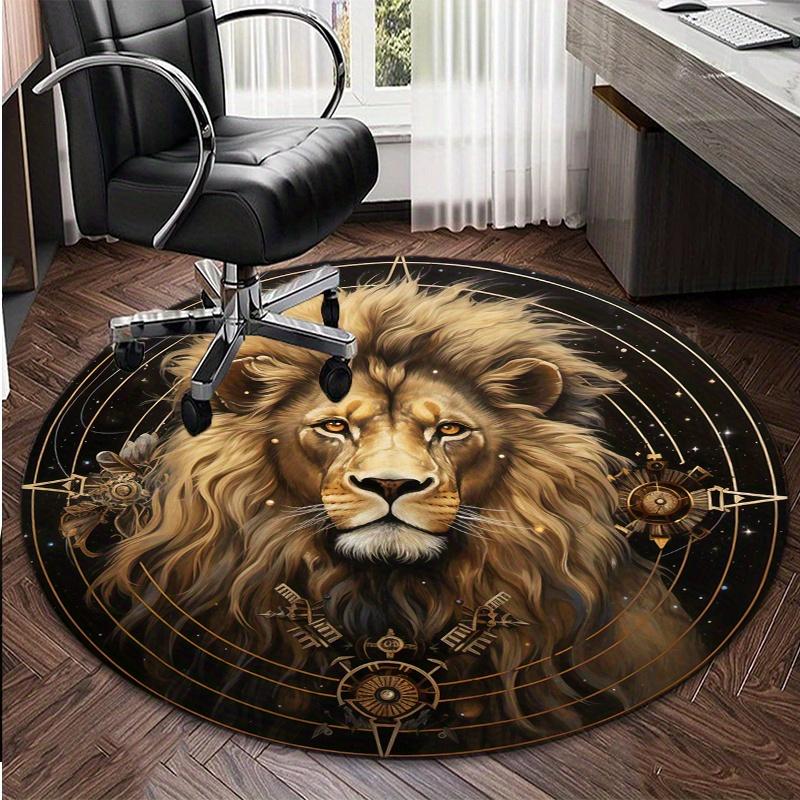 

Lion Pattern Round Area Rug, Non Slip Office Chair Mat for Home Decor, Decorative Floor Carpet for Living Room and Bedroom Diameter 60cm