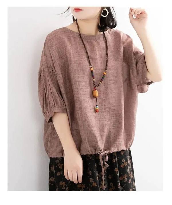 2022 Damen Übergröße Fledermausärmel T-Shirt mit Kordelzugsaum & Rundhalsausschnitt