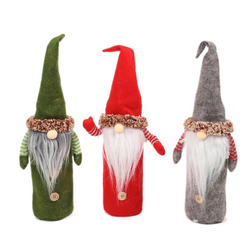 Mingguan Christmas Faceless Old Man Wine Bottle Cover Set - Non-Woven Fabric, European and American Style, 2-Piece Decoration Cover