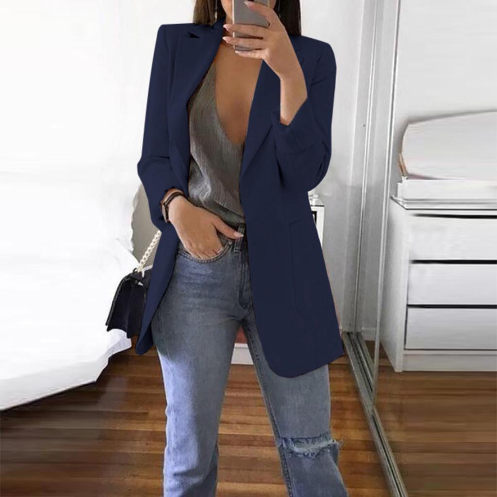 

Women Winter Long Sleeve Coat Cardigans Suit Long Jacket XXL темно-синього кольору