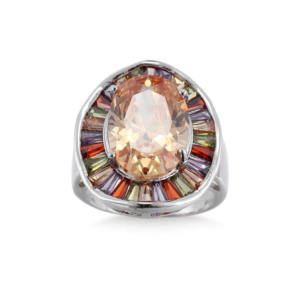 Colorful Zircon Ring: European & American Fashion, Champagne Shine, Luxury Full-Diamond Design, Eye-Catching Statement Jewelry for Women.