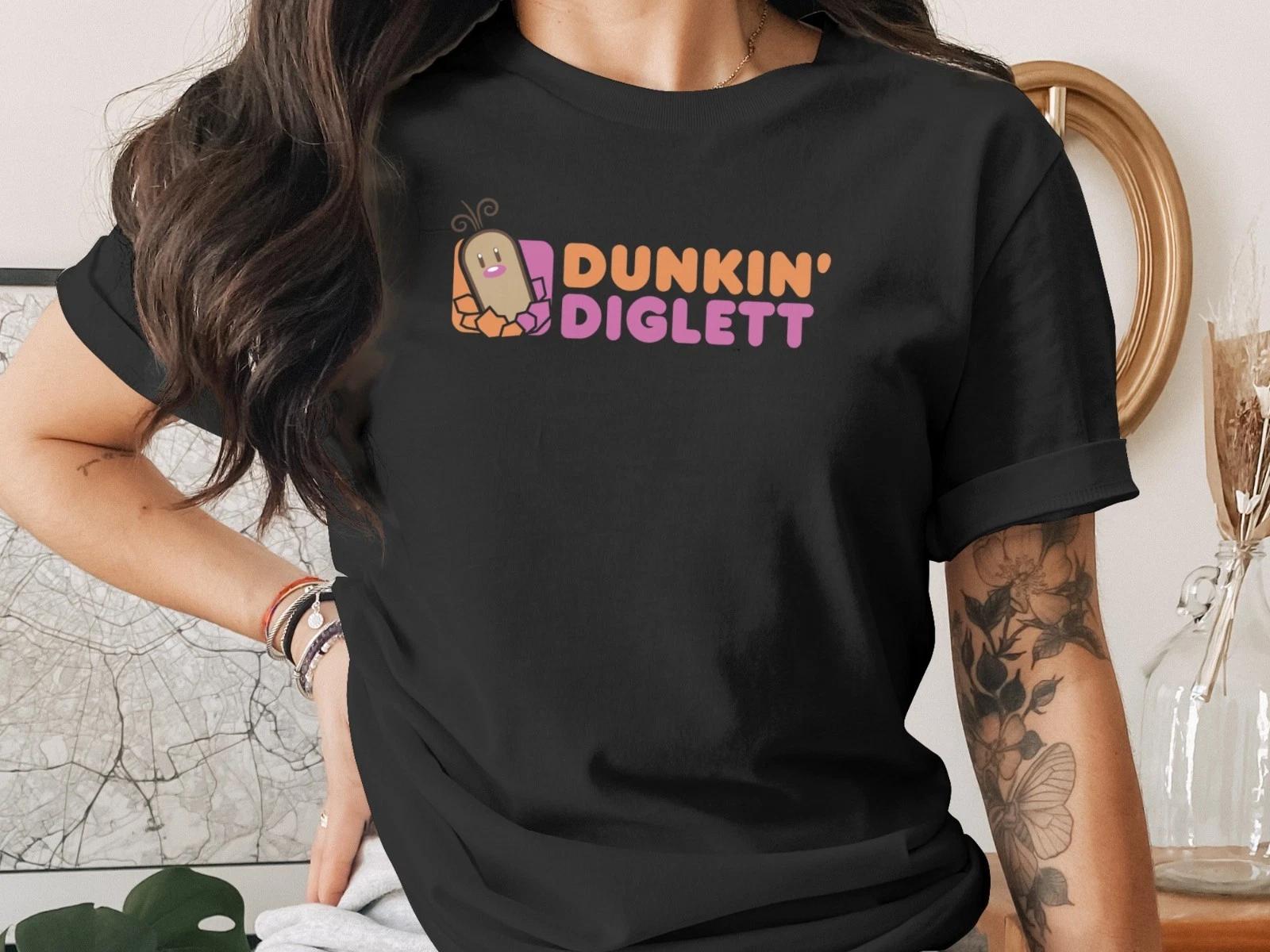 Dunkin Diglett Funny Coffee Parody T-Shirt Anime Inspired Gamer Tee Unisex Gift L