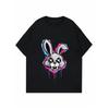Colorful Graffiti-Style Skull Rabbit Head Printed Black Women's Short-Sleeve T-Shirt