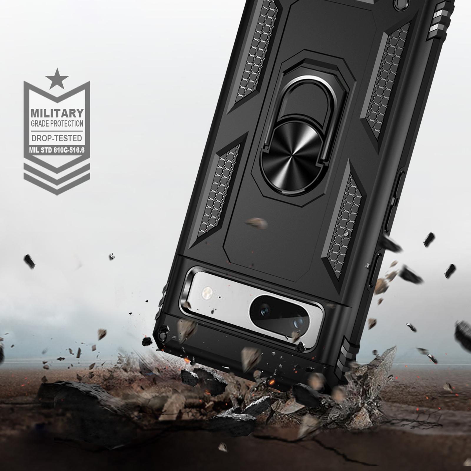 

Back Protector Phone Case for Google Pixel 7a,Military Grade Anti-drop PC+TPU Protective Cover with Ring Kickstand Black
