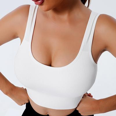 Mode Einfarbiger Sport-BH Atmungsaktiv Stoßfest Kurze Oberteile Schweißfest Fitness-Tops für Damen Nahtloser Yoga-BH Push-up Sport-Tops Fitness-Tops