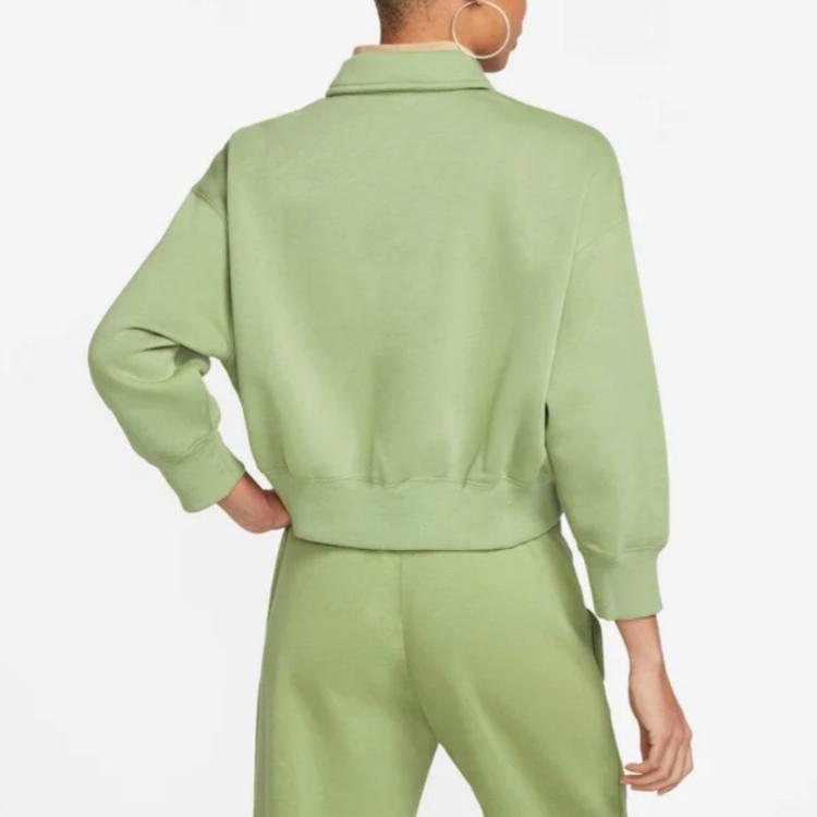 Nike Solid Color Long Sleeve Polo Shirt Women tops Matcha DQ5868-334
