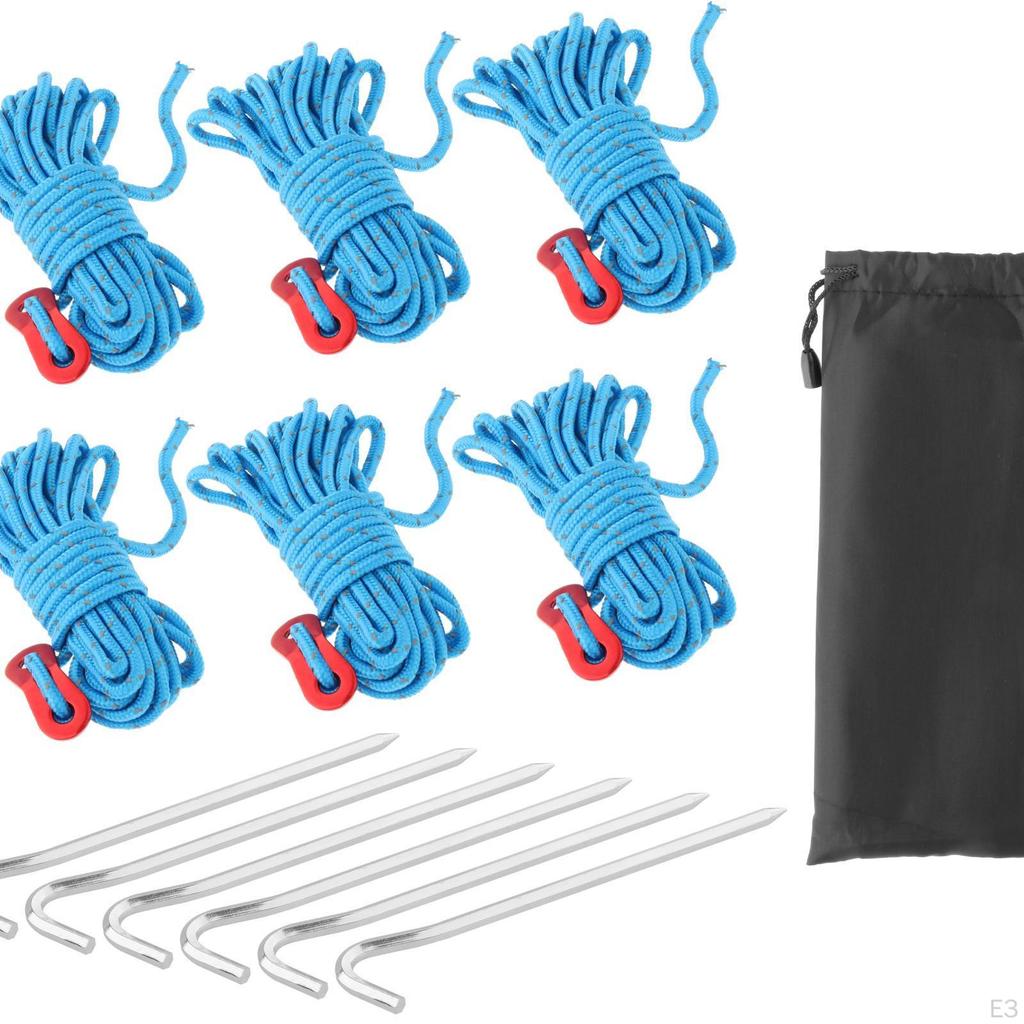 Reflective Tent Lanyard with Aluminum Adjuster Storage Bag, Camping Rope Tarps, Awning,