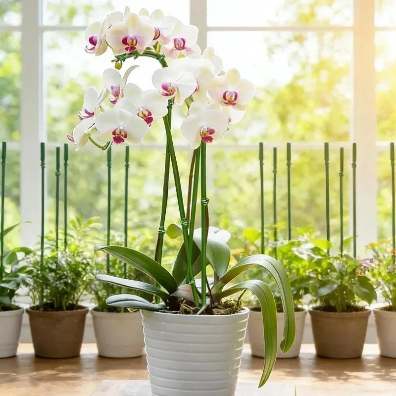 Plant Support Stakes with Orchid Clips Ties Bendable Single Stem Support Rods Holder Sticks for Potted Plants Flowers Vegetables