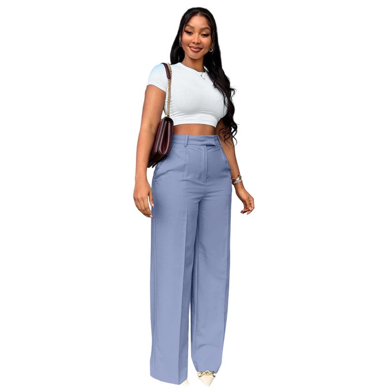 Solid Color Casual Pants New European and American Women clothes Fashion Solid High Waist Straight Casual Trousers