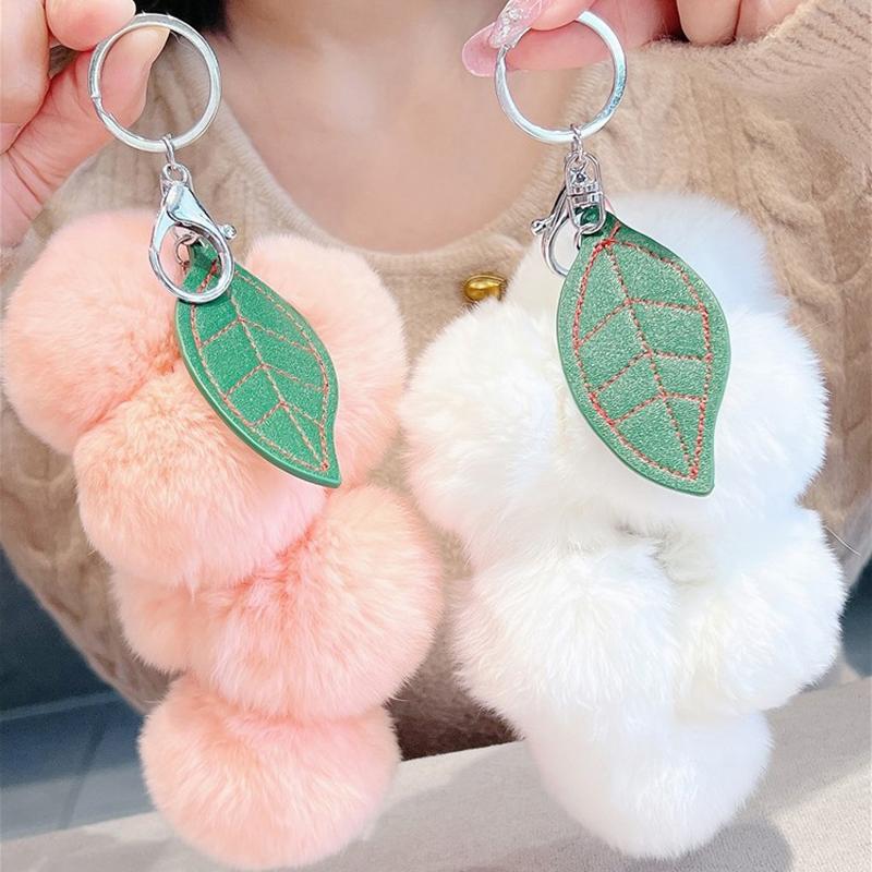 Lovely Grape Pom Poms Keychains Fluffy Ball Keychain Fluffy Ball Keyring Car Key Chain Pendant Accessories