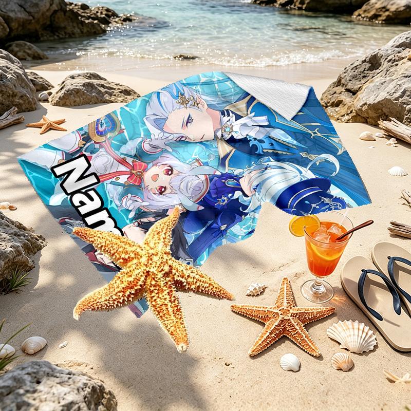 Custom Name Personalized Genshin Impact Print Beach Towel, for Trip Camping Beach Party Home Decor, Birthday Gift for Family & Friends