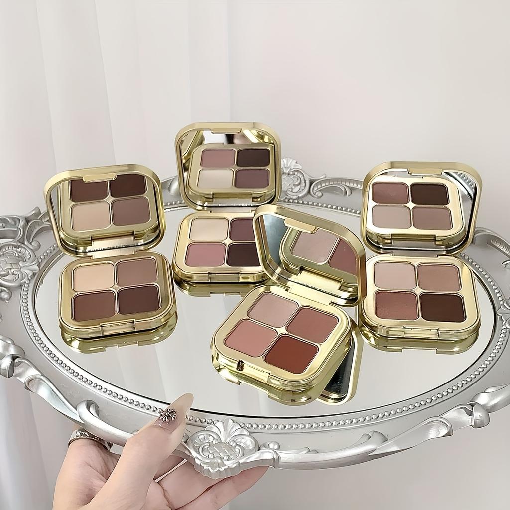 4-Farben Lidschattenpalette Goldene Textur, Matte & Schimmer-Finishes in Braun, Koralle, Rosa, Lila Lidschatten, Langanhaltende Farbe, Einfache Anwendung