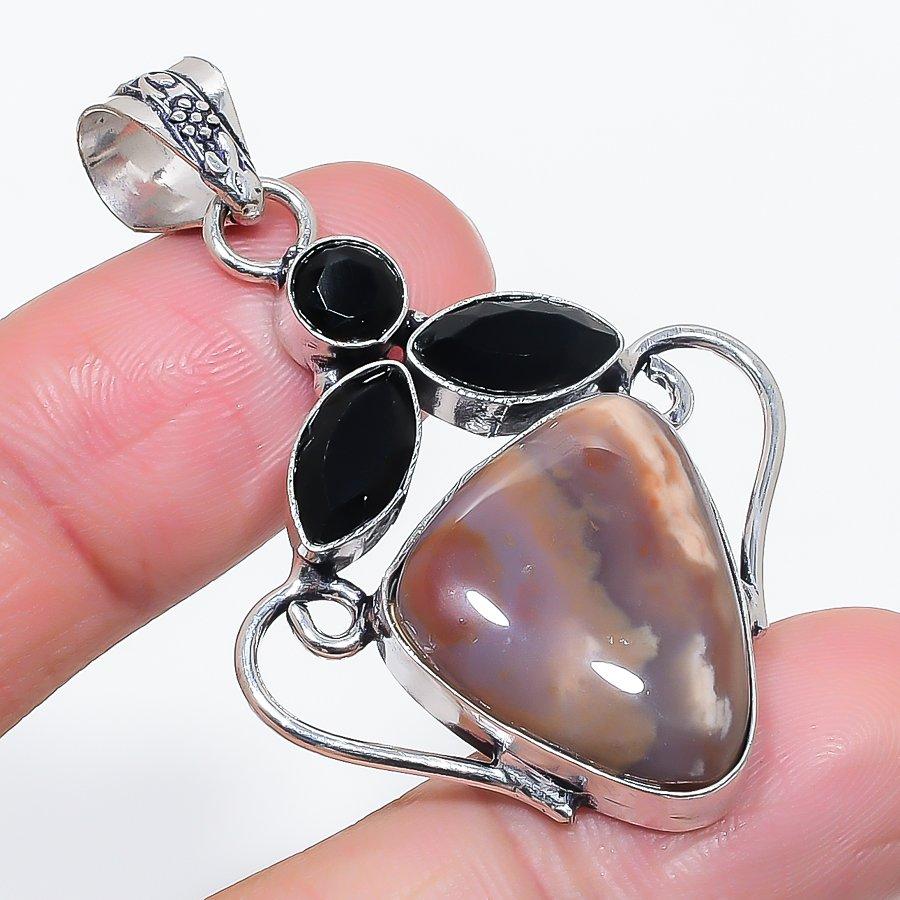 Natural Honey Dendritic, Spinel 925 Sterling Silver Jewelry Pendant 2.13" t0N17