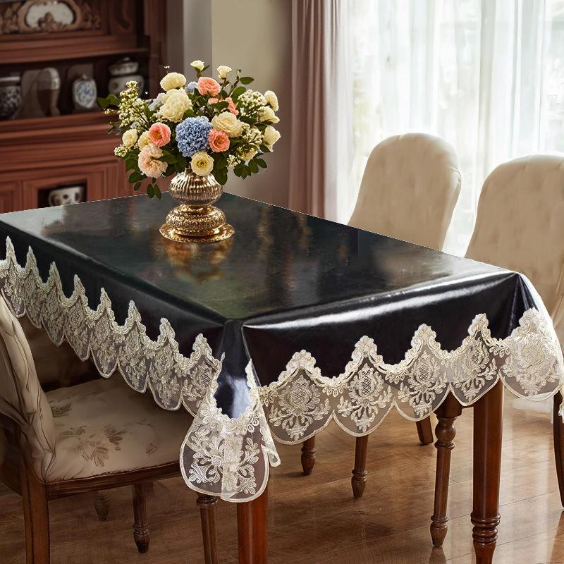 1pcs No-rinse Tablecloth Oil Wax Lace Tablecloth Anti Oil Anti Fouling Protective Pad Waterproof Heat-resistant Dining Table Mat Easy To Maintain