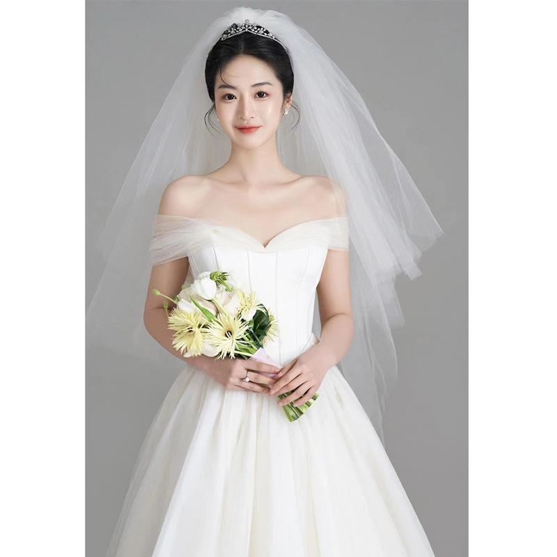 

Новое французское газонное белое платье-топ-труба простое атласное свадебное платье ретро короткое платье с юбкой XXXL