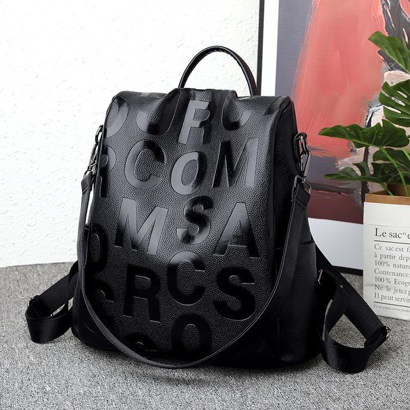 Back zipper backpack women's multi-functional schoolbag trendy anti-theft bag shoulder bag solid color women's backpack