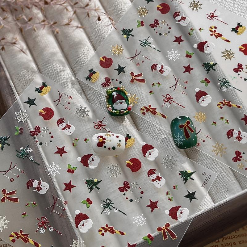 Cute Christmas Snowman Christmas Tree Santa Claus Nail Stickers Kawaii Art Stickers Diy New Year Accessories Manicure Decals