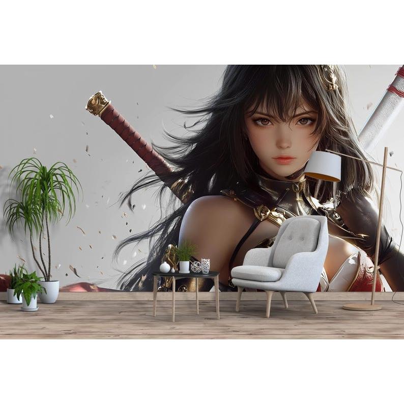 Anime female warrior tapestry 75x100 чёрный