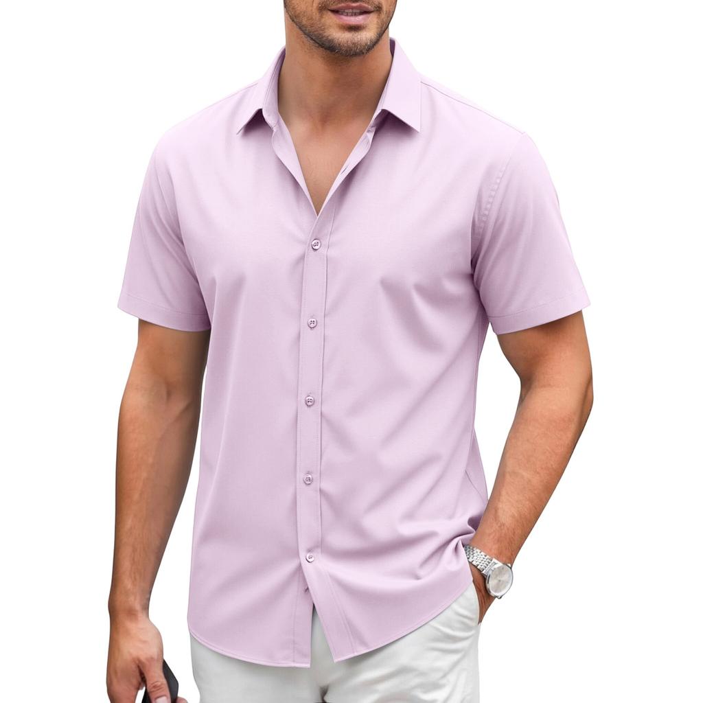 Men's Short Sleeve Button Down Shirt - Lightweight Breathable for Vacation and Business Casual