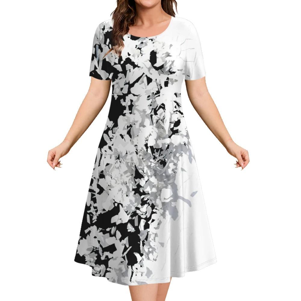 Estampa floral feminina elegante vestido midi, roupas femininas de manga curta extragrande, moda verão, 2024