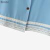 ZANZEA Damen Lässige Rundhals Sommer Kurzarm Spitze Patchwork Bluse