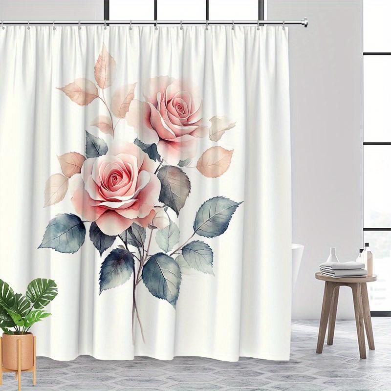 Soft Pink Roses Shower Curtain – Velvety Watercolor Design, Polyester with Hooks, Machine Washable Bath Decor