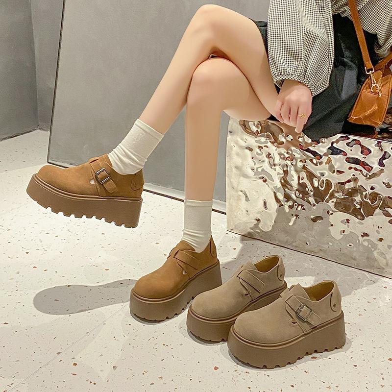Spring and Autumn Muffin Thick Bottom Retro Big Head Ugly Cute Casual Female Frosted Leather Lazy Shoes Fashion Women Summer Breathable Shoes
