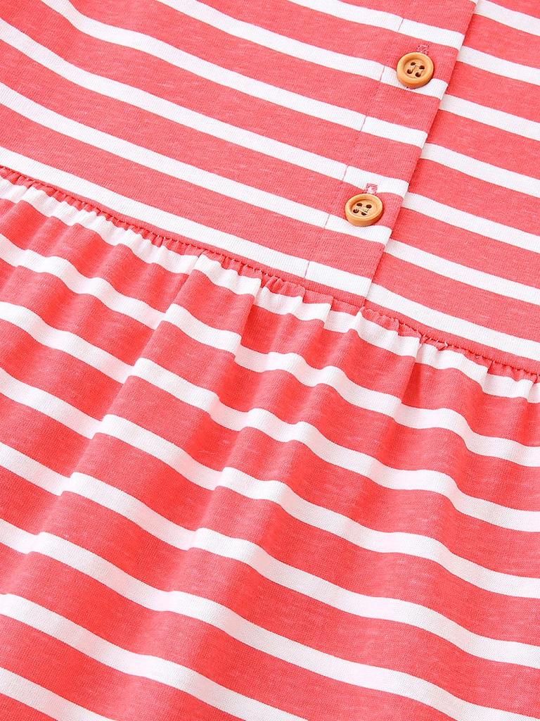 European Style Striped Princess Dresses: Cute Animal Embroidery Short Sleeve for Girls