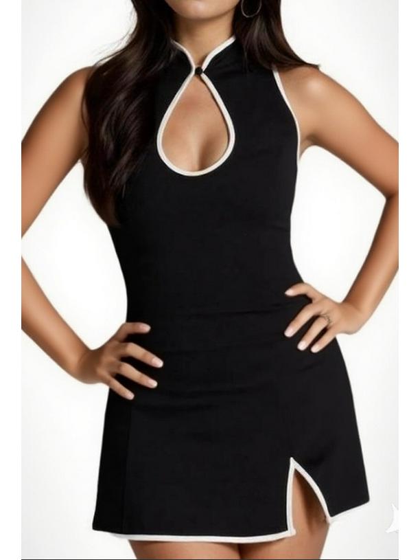 Retro Spicy Girl Halterneck Slim Dress - Sexy & Sleeveless M чёрный