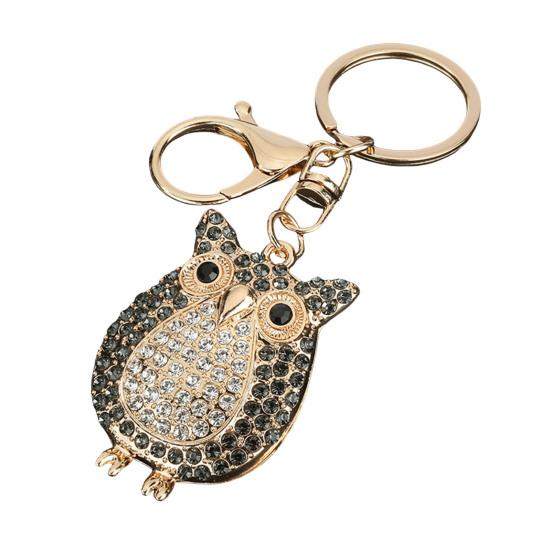 

Rhinestones Owl Keychain Exquisite Owl Crystal Keychain with Rotating Lobster Clasp Elegant Bag Charms чорний