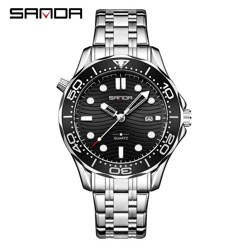 Sanda Men's Waterproof Quartz Watch with Rotating Bezel, Luminous Dial, and Calendar - Hot Sale Business Watch.