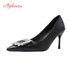 Fashion Aphixta Crystal Buckle High Heels 8cm Stiletto Heels Pumps Black Suede Sexy Women Shoes Pointed Toe Party Pumps Super Big Size45