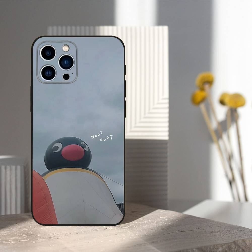 Cute Animal P-Pingu Penguin Case For iPhone 12,14,15,16,17,13,11,X,Mini,Plus,Pro Max,8,7,XR,SE,XS,Soft Silicone Black