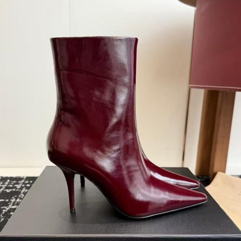 Autumn Winter Fashion Patent Leather Women Ankle Boots Elegant Pointed toe Thin High heels Ladies Chelsea Dress Booties Shoes