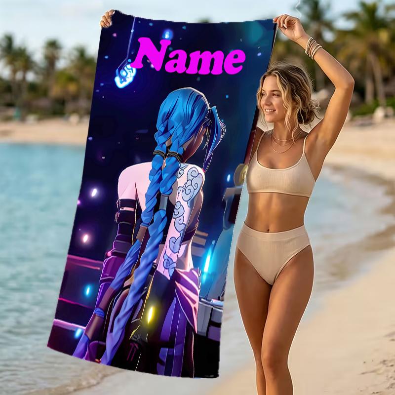 Customizable personalized beach towels League of Legends Jinx themed designs.Suitable for the beach, yoga, sports;ideal as beach accessories