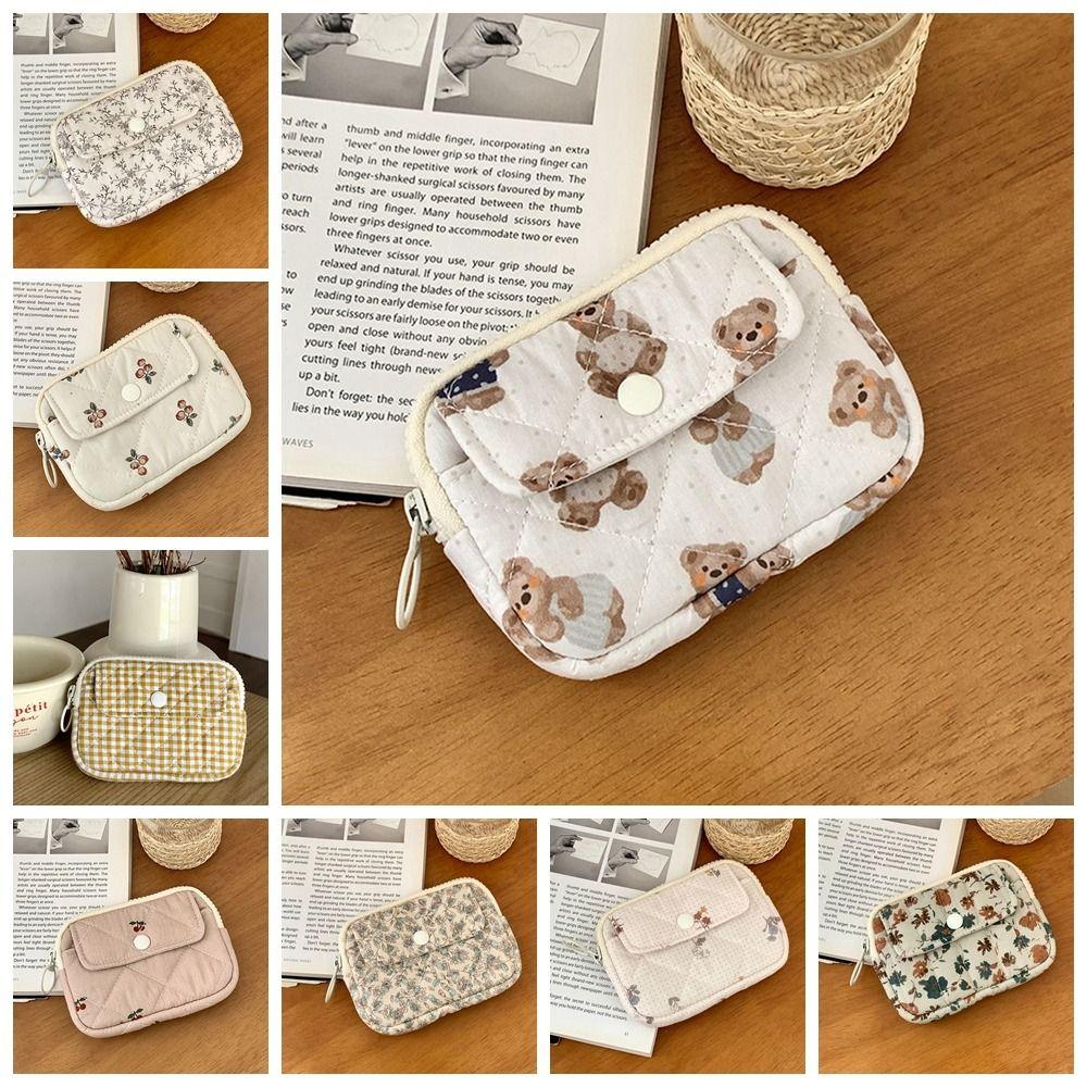 Stripe Small Makeup Lipstick Bag Large Capacity Mini Canvas Storage Bag Floral Coin Purse  Outdoor