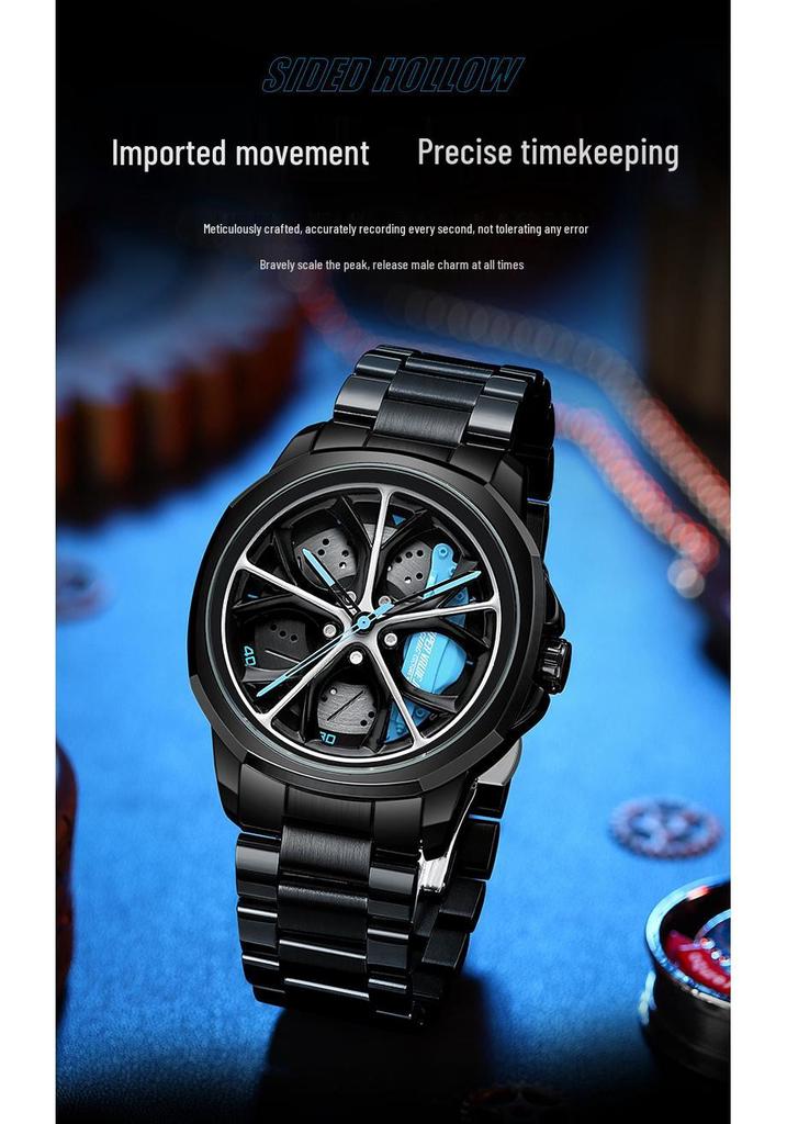 SVJ Men's Double Wheel Hub Watch with 3D Hollow Design and Brake Caliper Style