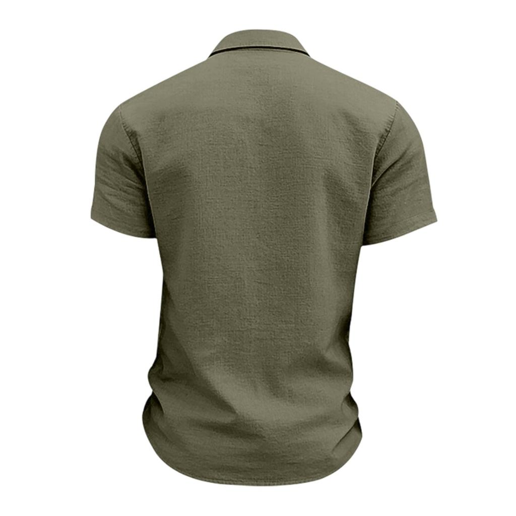 Camicia da lavoro a maniche corte da uomo con due tasche in cotone e lino per uso casual quotidiano