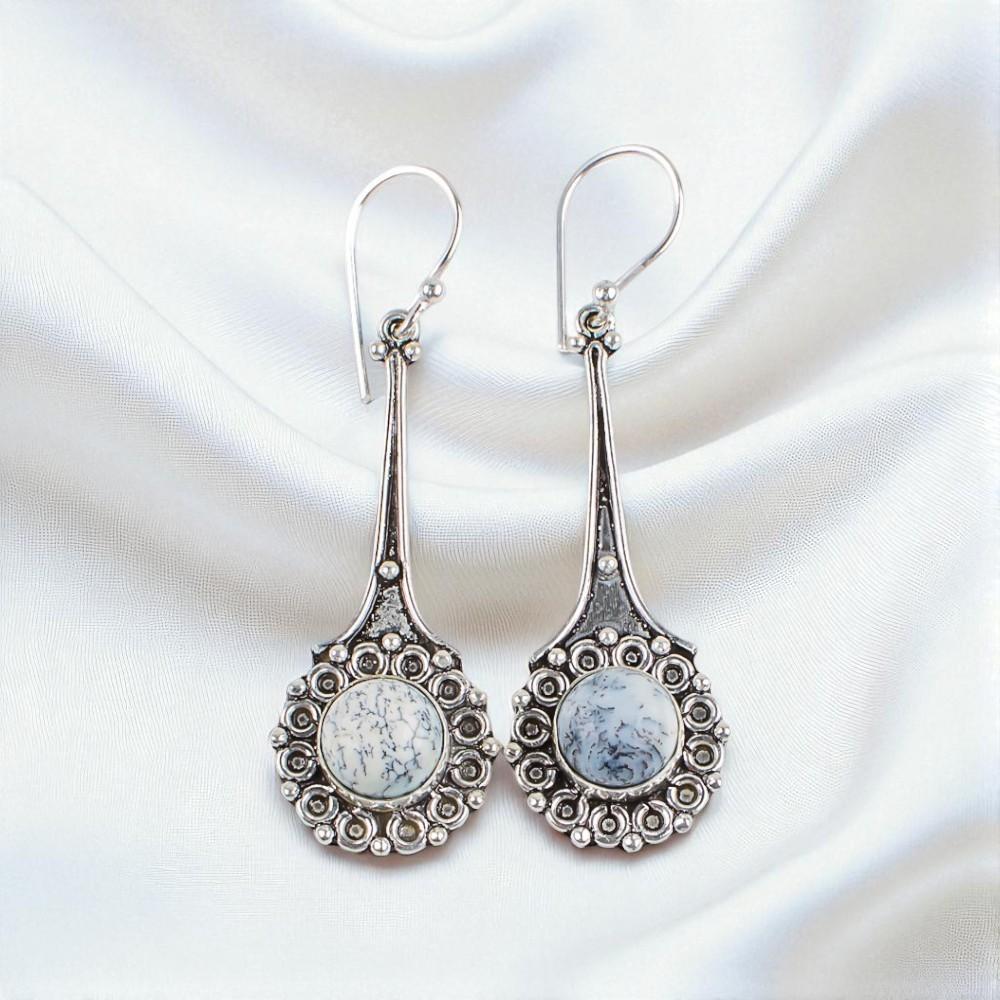 

Редкий Дендритовый Опал Драгоценный Камень 925 Стерлинговое Серебро Ювелирные Изделия Ручной Работы Серьги 2.52 EE-77-30