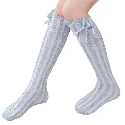 Frühling Sommer Mädchen Kniehohe Socken für Kinder Kinder Schleife Netz Atmungsaktiv Lange Hohe Socken Weiß Grau Schwarz Rosa 3-12 Jahre